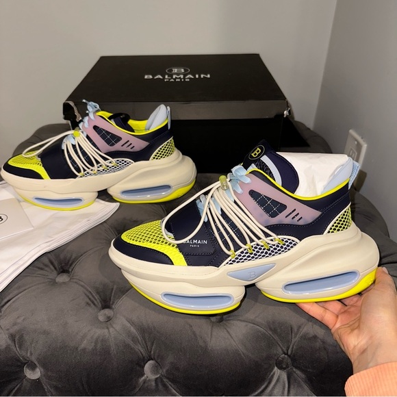 Size 42 Balmain B-bold Panelled Chunky Sneakers - Picture 5 of 15